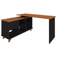Mesa Escrivaninha Em L 2 Gavetas E Nichos Golden A06 Freijó-preto - Mpozenato - 1
