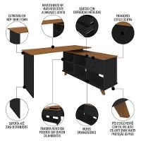 Mesa Escrivaninha Em L 2 Gavetas E Nichos Golden A06 Freijó-preto - Mpozenato - 2