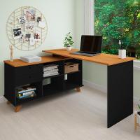 Mesa Escrivaninha Em L 2 Gavetas E Nichos Golden A06 Freijó-preto - Mpozenato - 6