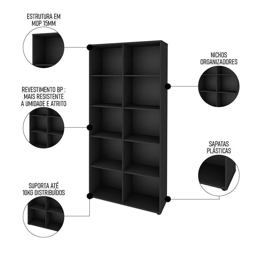 Mesa Escrivaninha Em L Eron E Estante Livreiro 90x187cm Lean A06 Ipê-preto - Mpozenato - 5