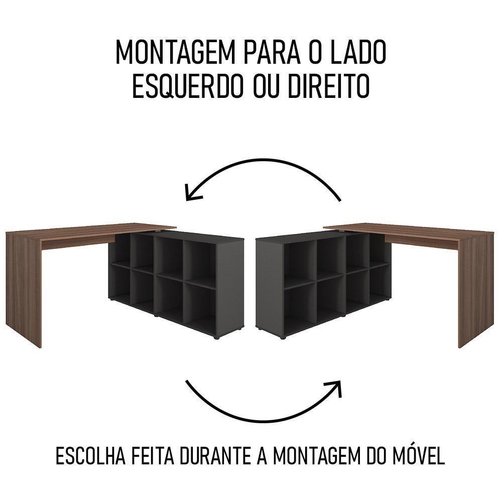 Mesa Escrivaninha Em L Eron E Estante Livreiro 90x187cm Lean A06 Ipê-preto - Mpozenato - 6
