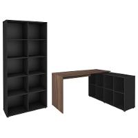Mesa Escrivaninha Em L Eron E Estante Livreiro 90x187cm Lean A06 Ipê-preto - Mpozenato - 1