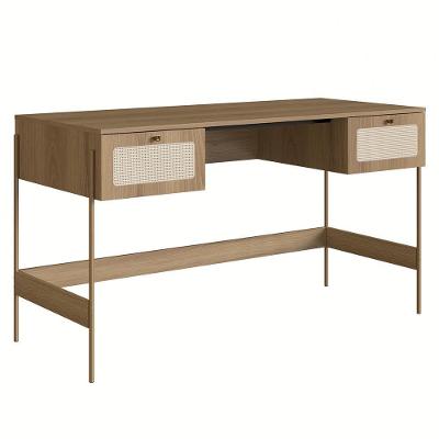 Mesa Escrivaninha Arlo A10 Hanover Dourado Retrô 2 Gavetas MDF com Tela Sintética