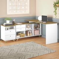 Mesa Escrivaninha Em L Golden E Gaveteiro 2 Gavetas May A06 Olmo-branco - Mpozenato