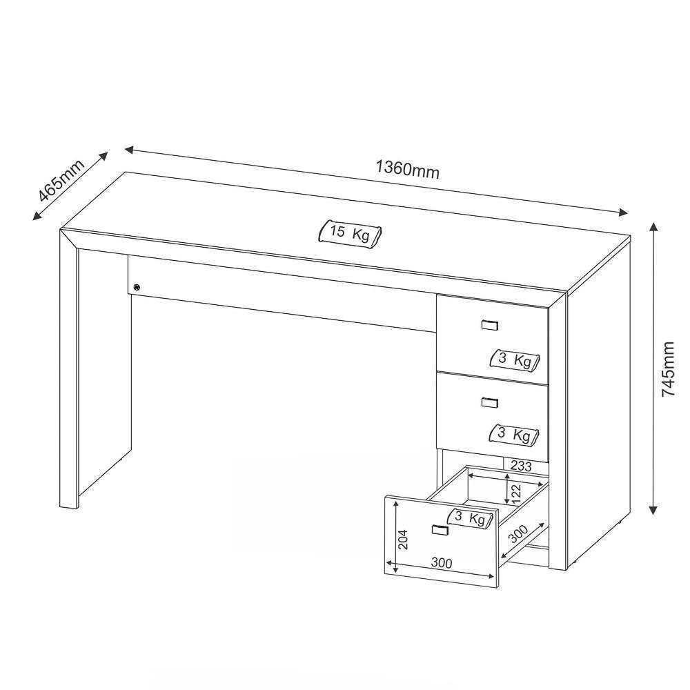Mesa Para Computador 3 Gavetas Me4102 Rústico - Tecno Mobili - 6
