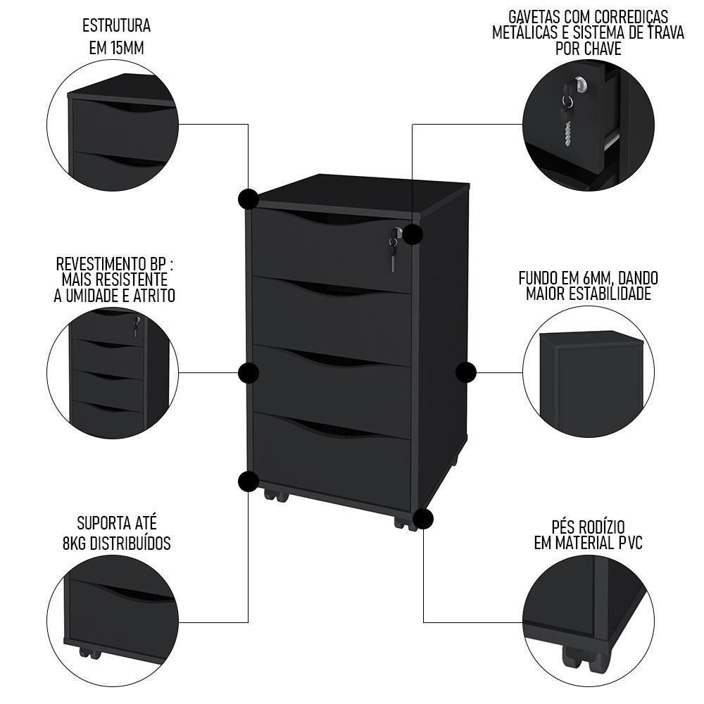 Mesa Escrivaninha Em L Eron E Gaveteiro Com Rodízios Mity A06 Ipê-preto - Mpozenato - 5