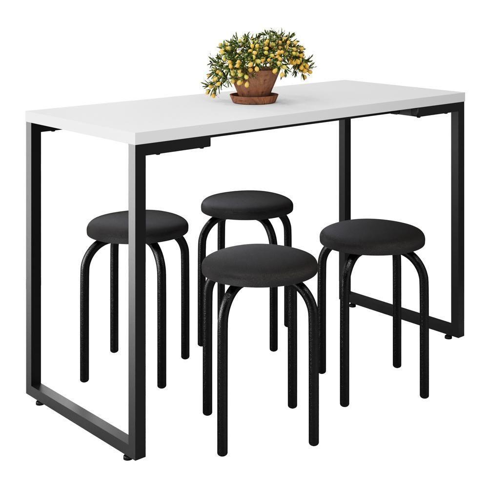 Mesa De Cozinha Bistrô Porto Branco 120cm Com 4 Banquetas Industriais Maviê Preto - Mpozenato - 1