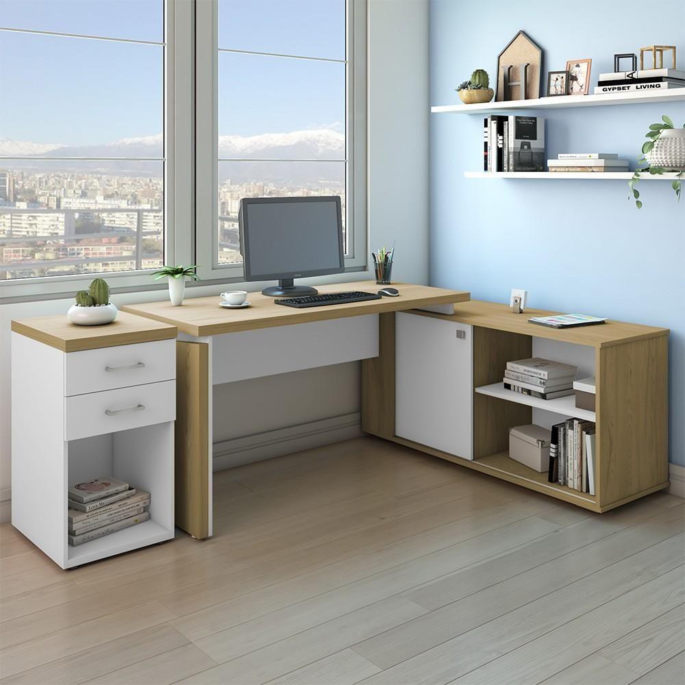 Mesa Escrivaninha Em L Sharp E Gaveteiro 2 Gavetas Tok A06 Olmo-branco - Mpozenato - 6