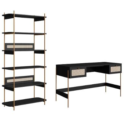 Conjunto Mesa Escrivaninha e Estante Arlo A10 Retrô 2 Gavetas Aço Dourado