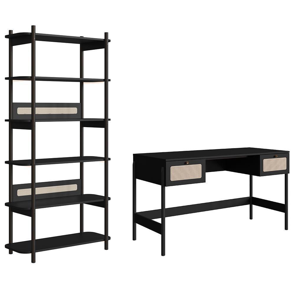 Mesa Escrivaninha E Estante Pés Madeira Arlo A10 Nero-preto - Mpozenato - 1