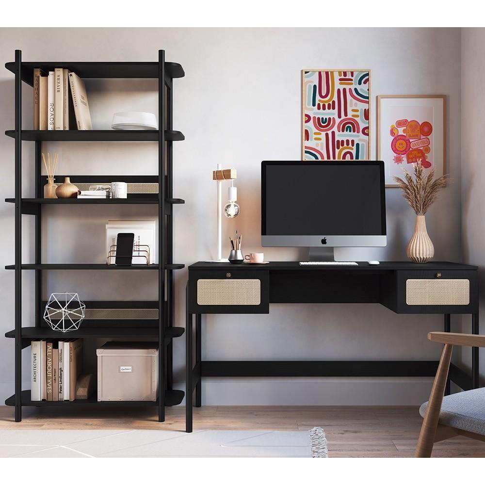 Mesa Escrivaninha E Estante Pés Madeira Arlo A10 Nero-preto - Mpozenato - 2