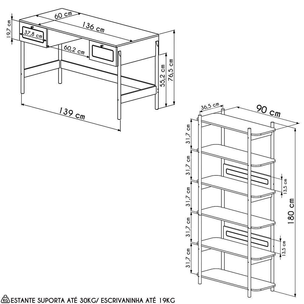 Mesa Escrivaninha E Estante Pés Madeira Arlo A10 Nero-preto - Mpozenato - 4