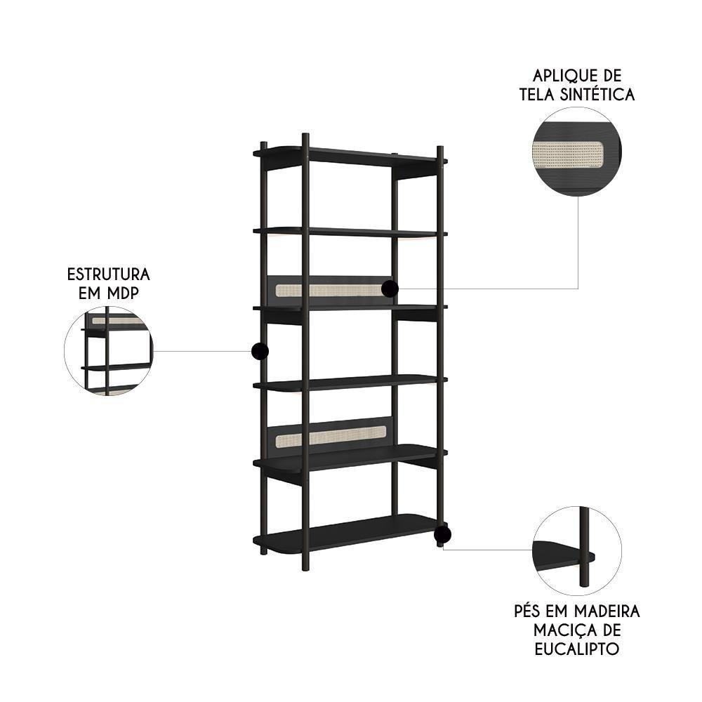 Mesa Escrivaninha E Estante Pés Madeira Arlo A10 Nero-preto - Mpozenato - 5