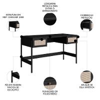 Mesa Escrivaninha E Estante Pés Madeira Arlo A10 Nero-preto - Mpozenato - 3