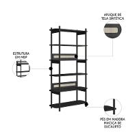 Mesa Escrivaninha E Estante Pés Madeira Arlo A10 Nero-preto - Mpozenato - 5