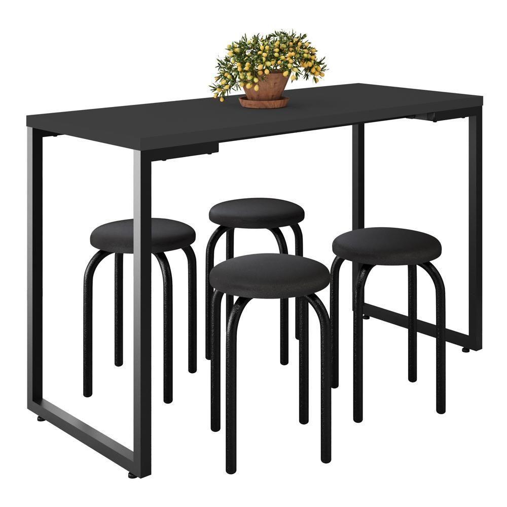 Mesa De Cozinha Bistrô Porto Preto 120cm Com 4 Banquetas Industriais Maviê Preto - Mpozenato - 1