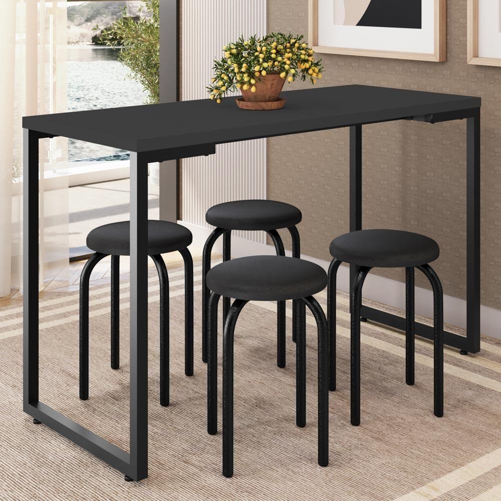 Mesa De Cozinha Bistrô Porto Preto 120cm Com 4 Banquetas Industriais Maviê Preto - Mpozenato - 2