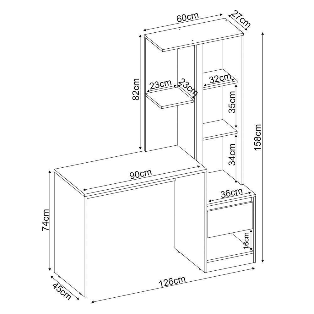 Escrivaninha Com Armário 1 Porta 1 Gaveta Office Morada D02 Branco - Mpozenato - 3
