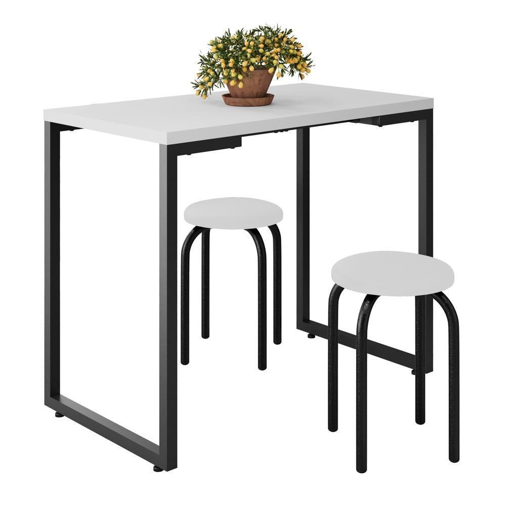 Mesa De Cozinha Bistrô Porto Branco 90cm Com 2 Banquetas Industriais Maviê Branco-preto - Mpozenato - 1