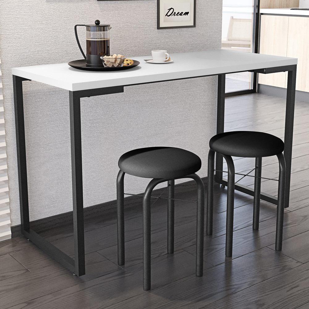 Mesa De Cozinha Bistrô Porto Branco 120cm Com 2 Banquetas Industriais Maviê Preto - Mpozenato - 2