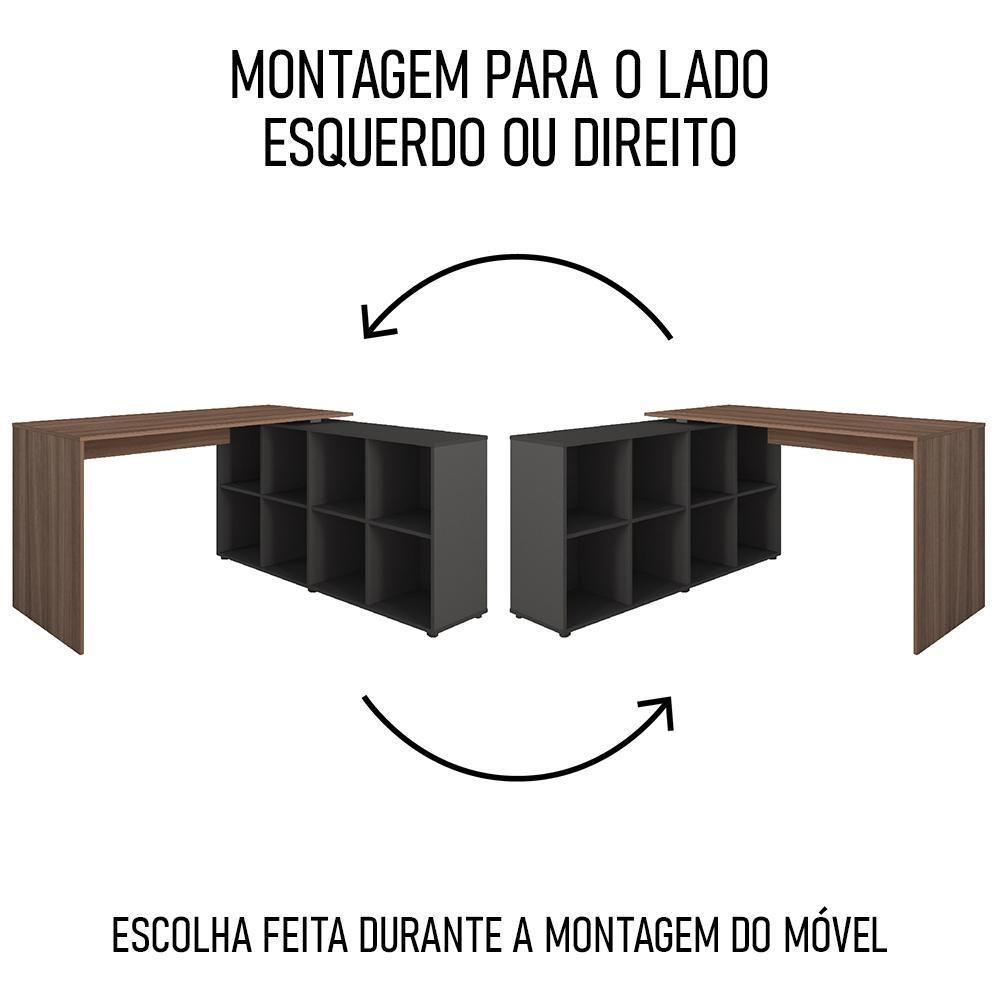 Mesa Escrivaninha Em L 140x130cm 8 Nichos Eron A06 Ipê-preto - Mpozenato - 6