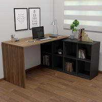 Mesa Escrivaninha Em L 140x130cm 8 Nichos Eron A06 Ipê-preto - Mpozenato - 2