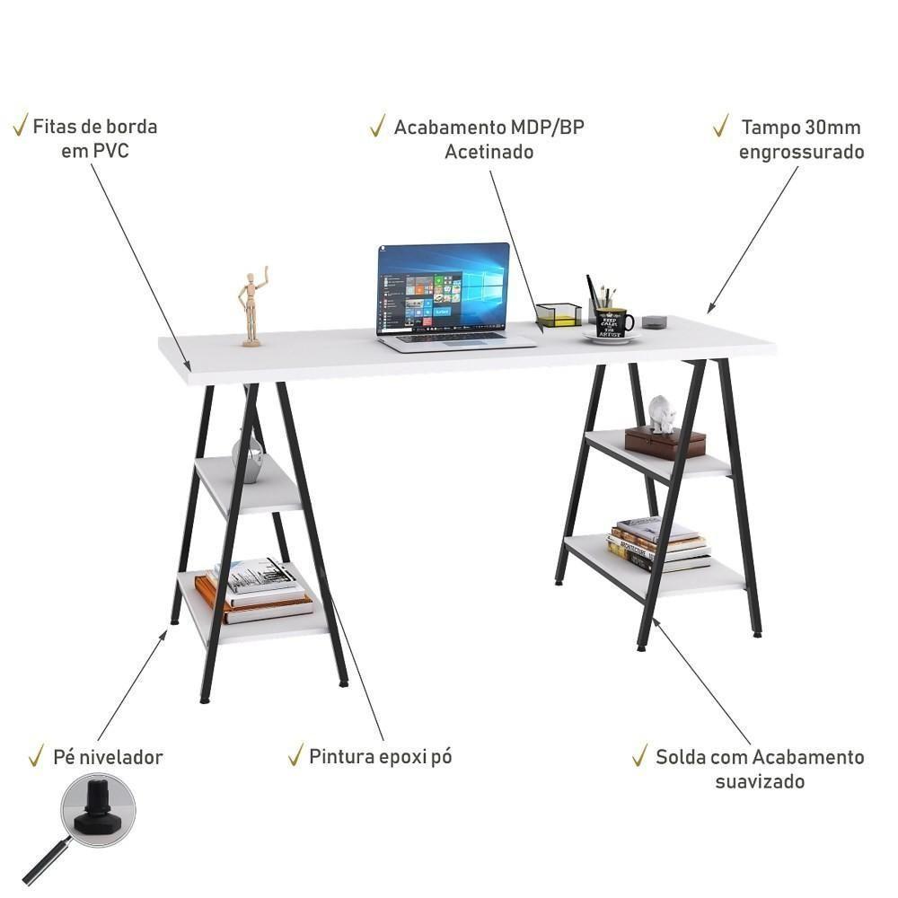 Mesa Escrivaninha Cavalete 150cm Estilo Industrial Prisma C08 Branco Chess-preto - Mpozenato - 3