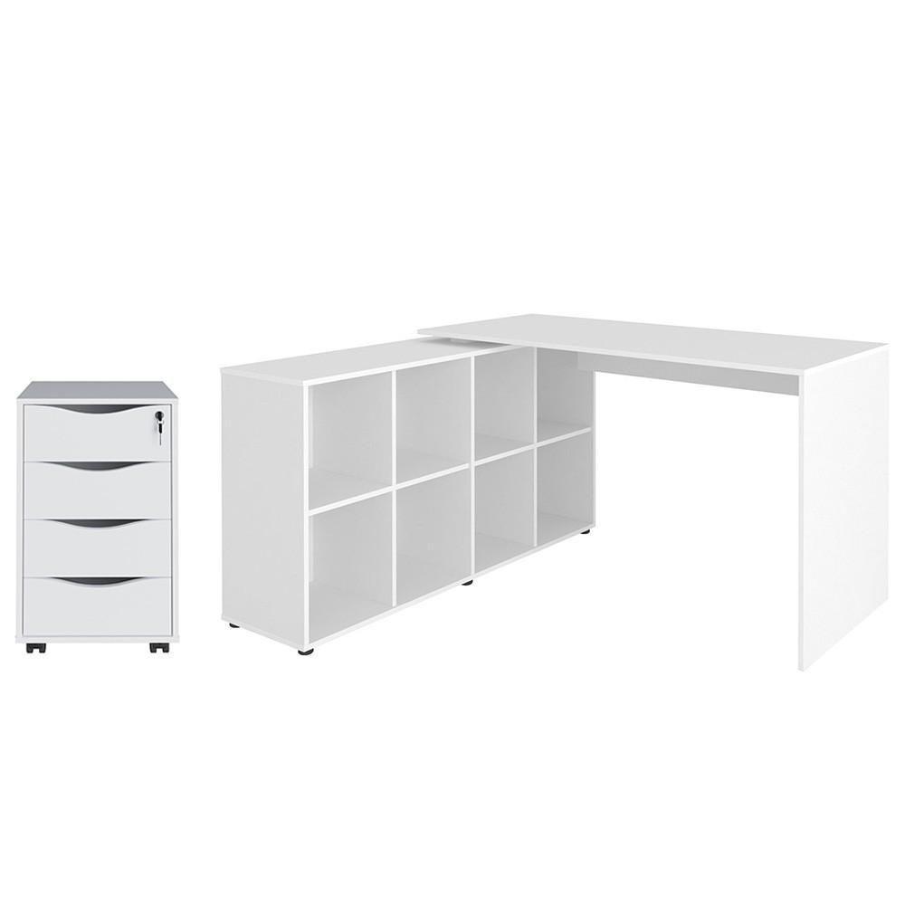 Mesa Escrivaninha Em L Eron E Gaveteiro Com Rodízios Mity A06 Branco - Mpozenato - 1