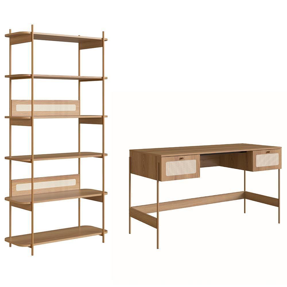 Mesa Escrivaninha E Estante Pé Metal Arlo A10 Hanover-dourado - Mpozenato - 1