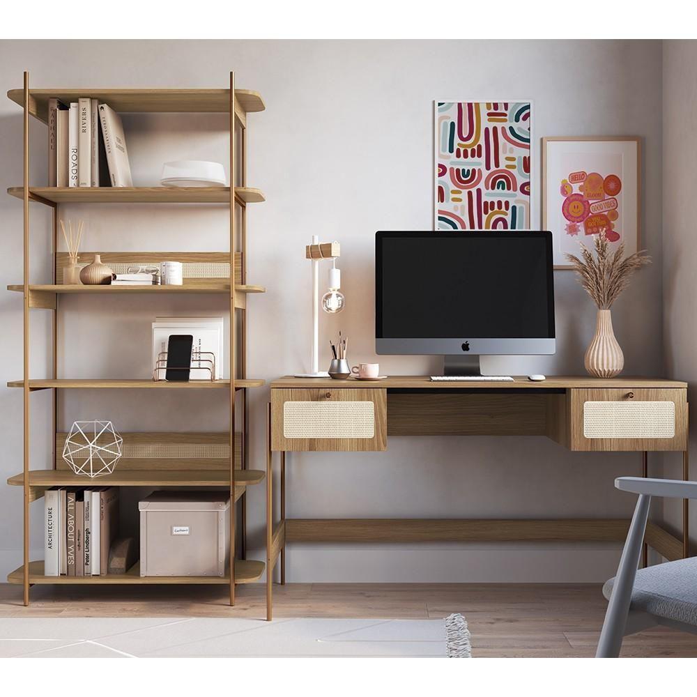 Mesa Escrivaninha E Estante Pé Metal Arlo A10 Hanover-dourado - Mpozenato - 2