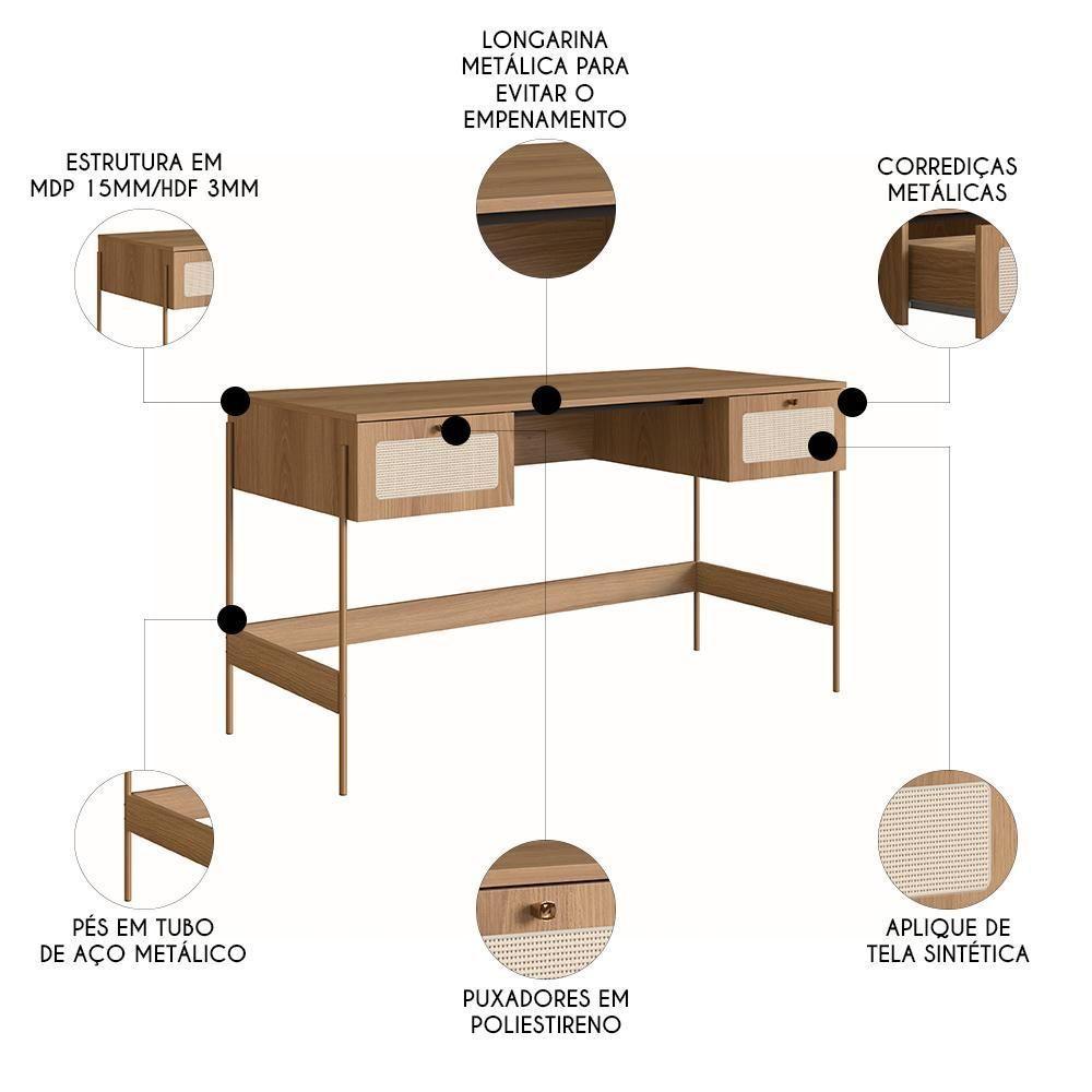 Mesa Escrivaninha E Estante Pé Metal Arlo A10 Hanover-dourado - Mpozenato - 3