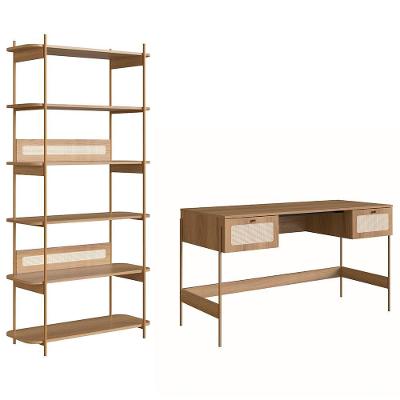 Mesa Escrivaninha com Estante Arlo A10 Retrô 2 Gavetas MDP 139cm Dourado