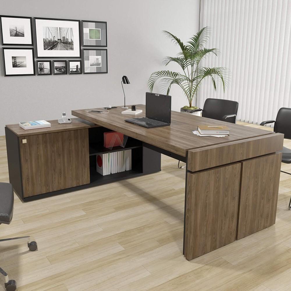 Mesa Diretor Em L Com Tomada Tamburato A06 Marrom-preto - Mpozenato - 2