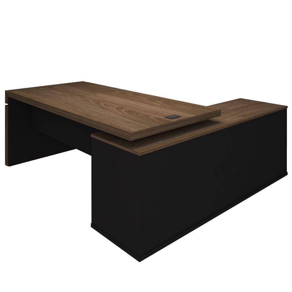 Mesa Diretor Em L Com Tomada Tamburato A06 Marrom-preto - Mpozenato - 7