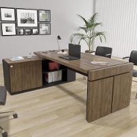 Mesa Diretor Em L Com Tomada Tamburato A06 Marrom-preto - Mpozenato - 2