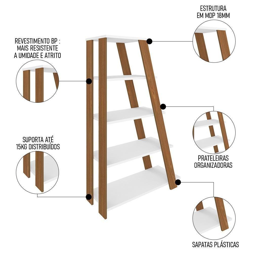 Mesa Escrivaninha Em L Eron E Estante Livreiro Stela A06 Branco-carvalho-freijó - Mpozenato - 5
