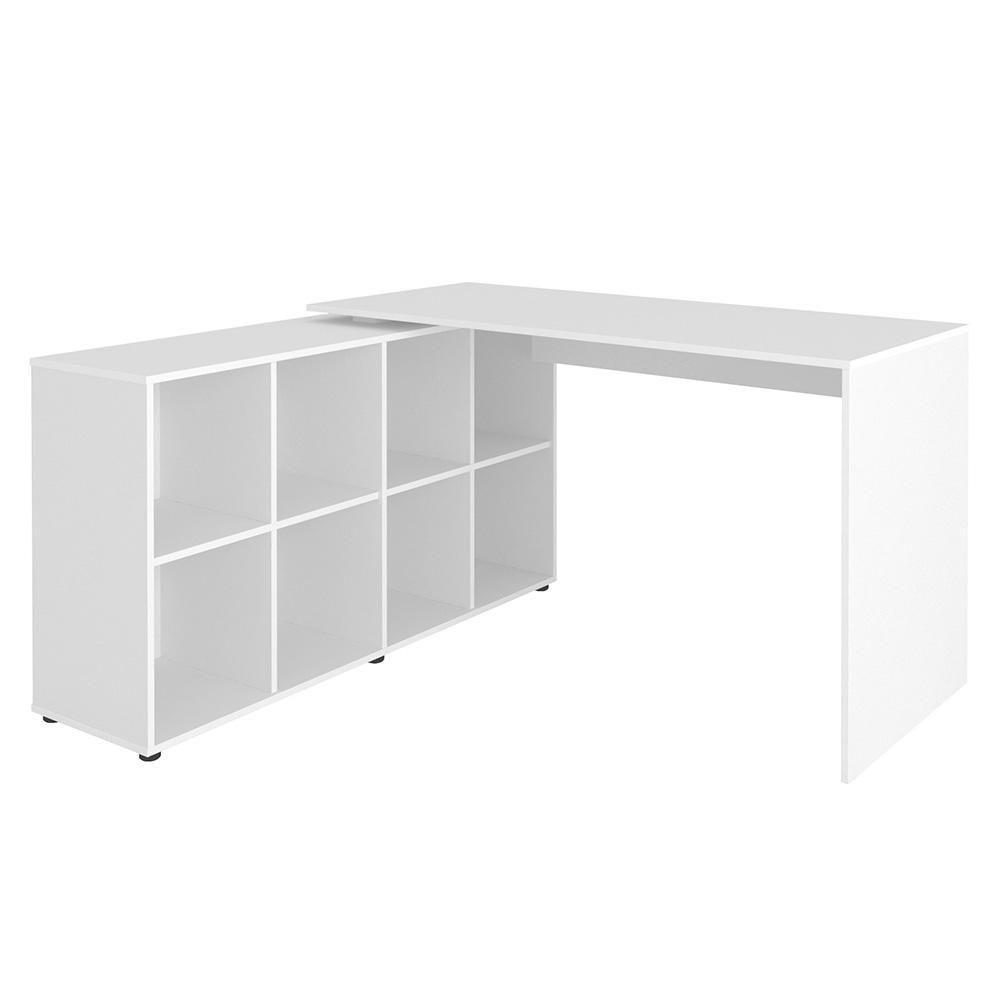 Mesa Escrivaninha Em L Eron E Estante Livreiro Maly A06 Branco - Mpozenato - 9