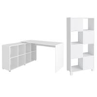 Mesa Escrivaninha Em L Eron E Estante Livreiro Maly A06 Branco - Mpozenato - 1