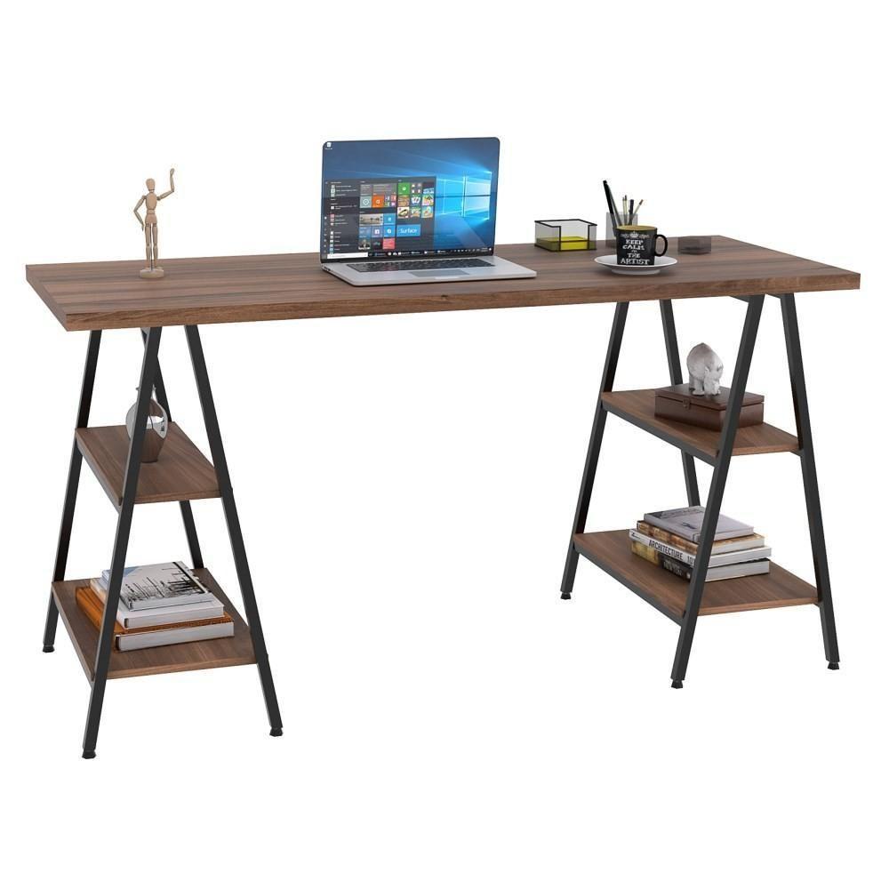 Mesa Escrivaninha Cavalete 150cm Estilo Industrial Prisma C08 Nogal-preto - Mpozenato - 1