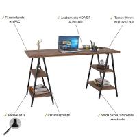 Mesa Escrivaninha Cavalete 150cm Estilo Industrial Prisma C08 Nogal-preto - Mpozenato - 3