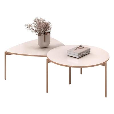 Mesa De Centro Para Sala Pés Metálicos Zira E Nala D04 Off White - Mpozenato