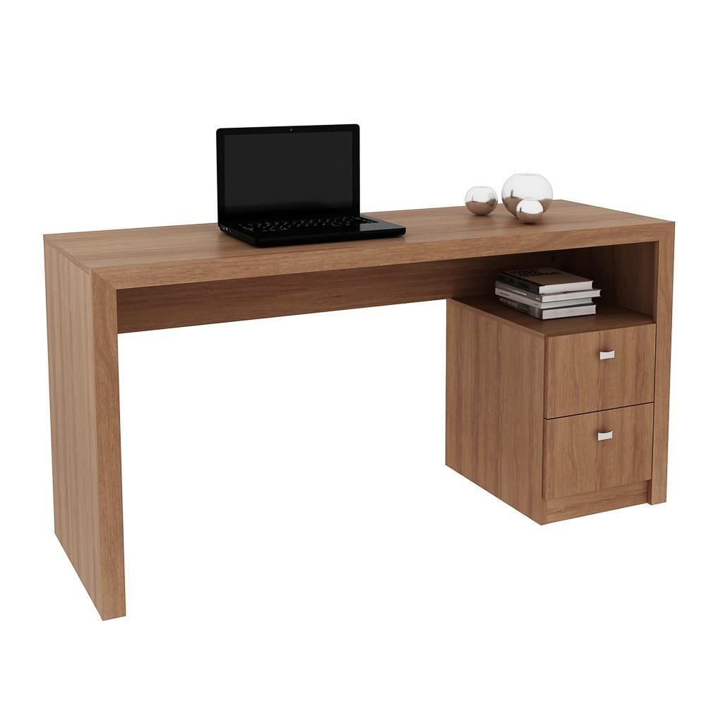 Mesa Para Computador Escrivaninha 2 Gavetas Me4130 Amêndoa - Tecno Mobili - 1