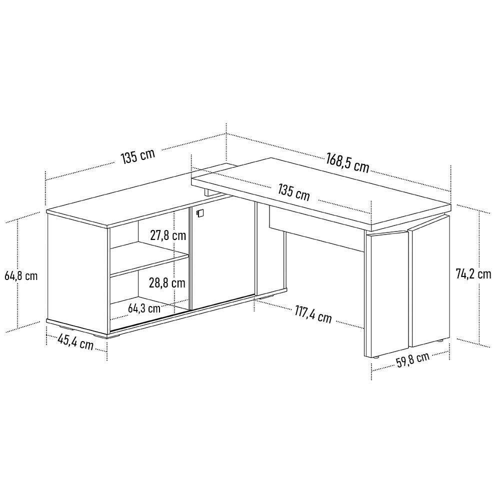 Mesa Escrivaninha Em L 135x168cm 1 Porta Sharp A06 Olmo-branco - Mpozenato - 4