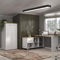 Mesa Escrivaninha Em L Golden E Armário Alto 2 Portas Tok A06 Olmo-branco - Mpozenato - 2