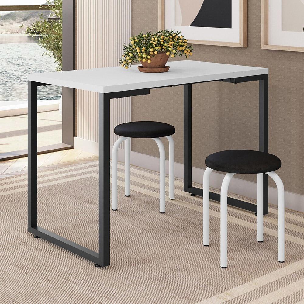 Mesa De Cozinha Bistrô Porto Branco 120cm Com 2 Banquetas Industriais Maviê Preto-branco - Mpozenato - 2