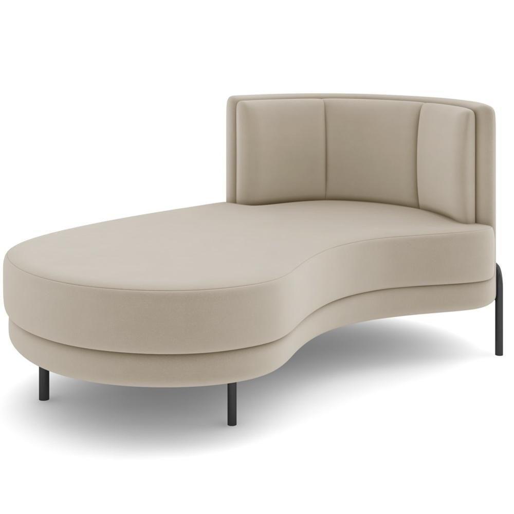 Chaise Longue Divã 164cm Braço Direito Logus D06 Veludo Bege - Mpozenato - 1