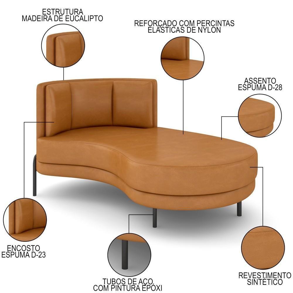 Chaise Longue Divã 164cm Braço Esquerdo Logus D06 Sintético Caramelo - Mpozenato - 3