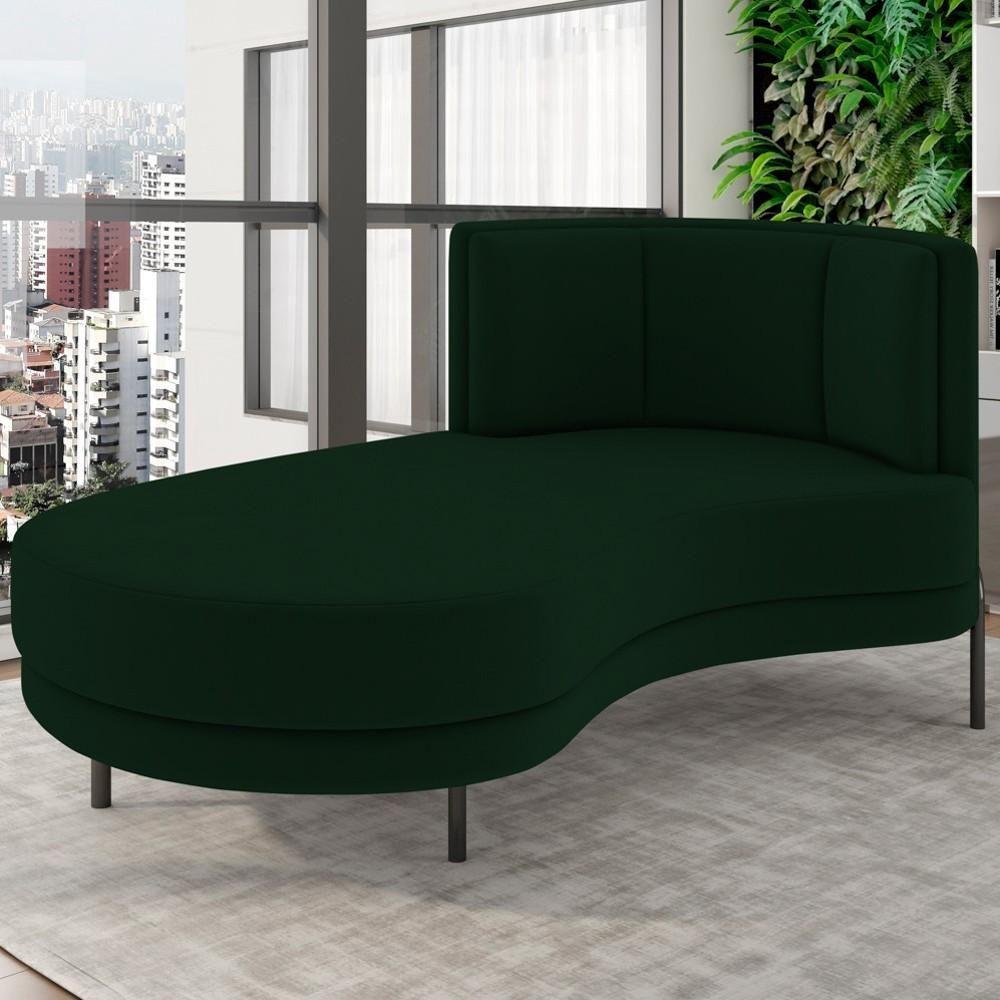Chaise Longue Divã 164cm Braço Direito Logus D06 Veludo Verde - Mpozenato - 2