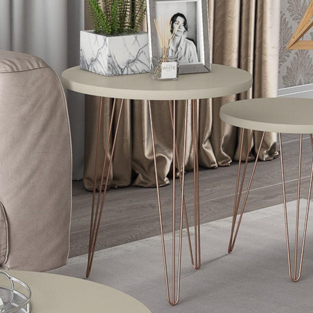 Mesa De Apoio Redonda Base Aço Evolution Off White - Patrimar - 3