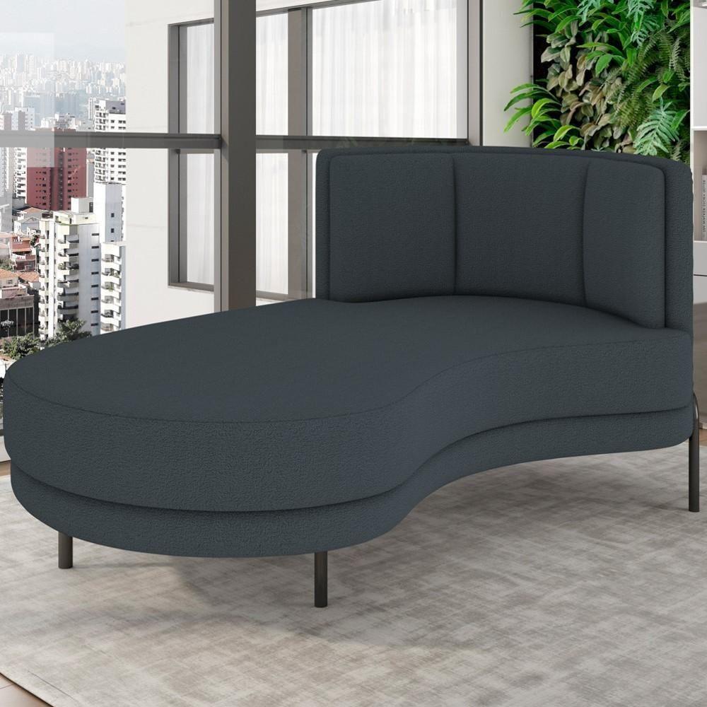 Chaise Longue Divã 164cm Braço Direito Logus D06 Bouclê Chumbo - Mpozenato - 2